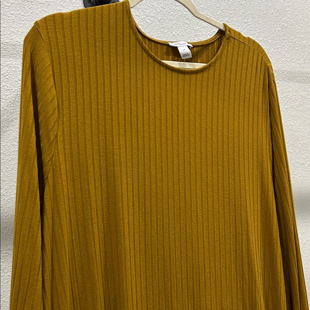 Anthropologie Daily Ritual Mustard Yellow Ribbed Long Sleeve Dress Sz XXL - Picture 5 of 6